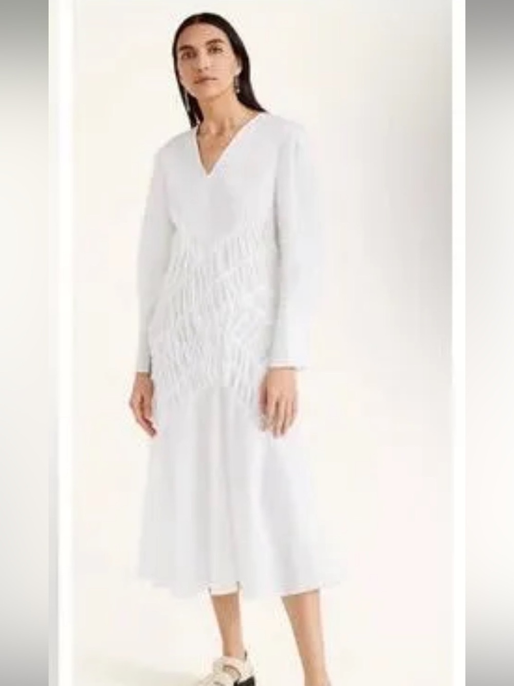 Merlette Women's White V-Neck Ruched Midi Dress   Beautiful for the Holidays